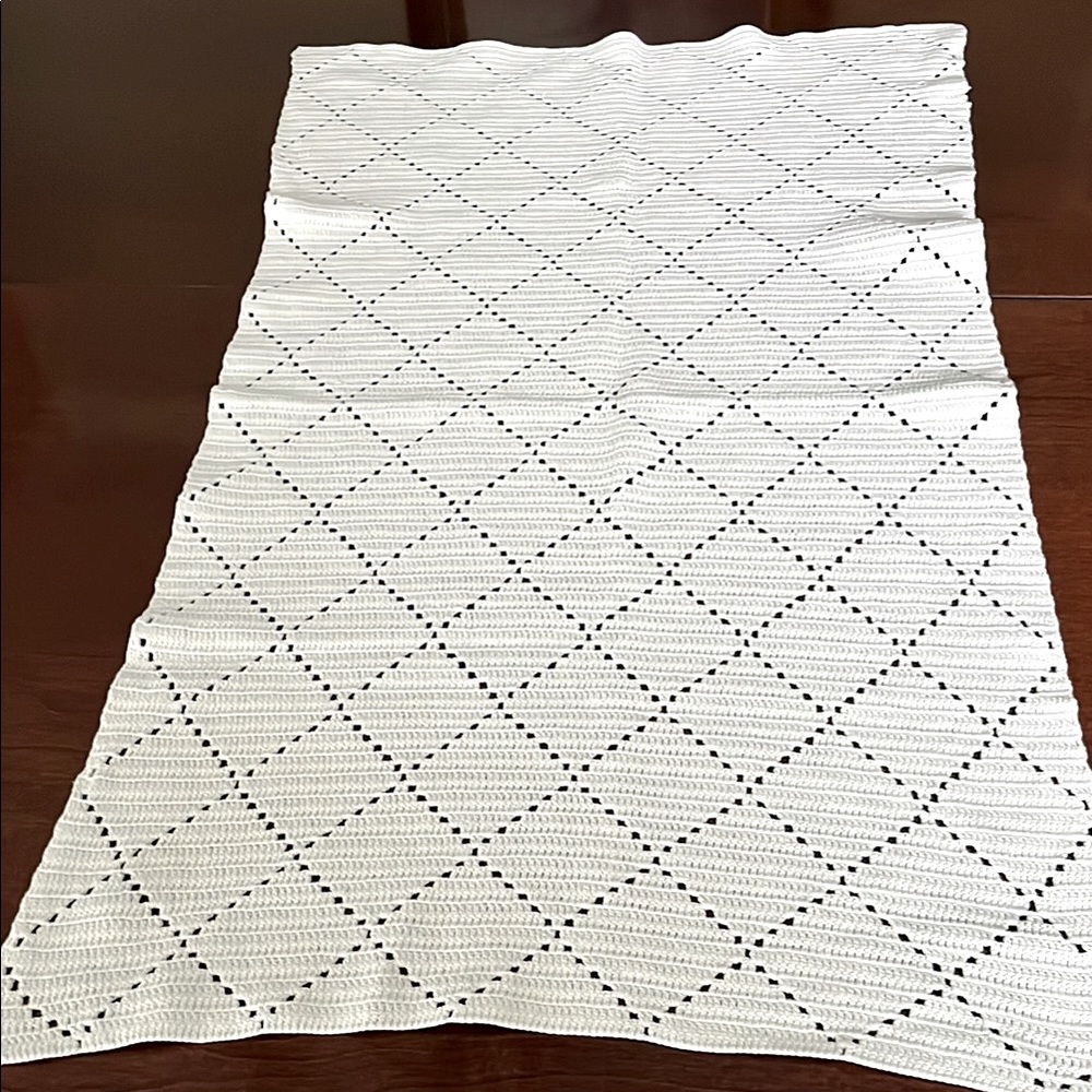 Vintage white crocheted doily / small table runner 29.5” x 17”